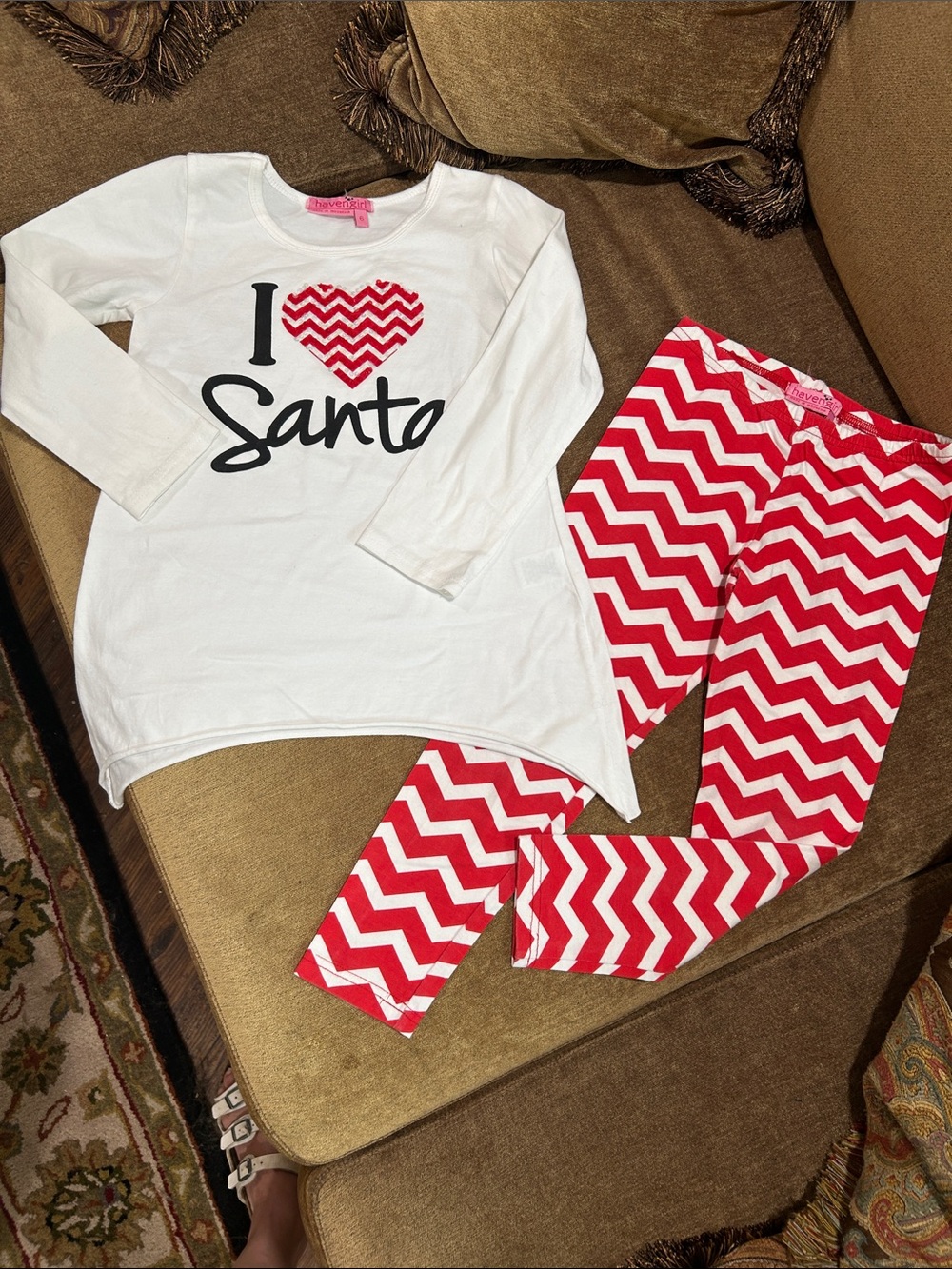 Haven girl sz 6 2pc Santa tunic legging set LN
